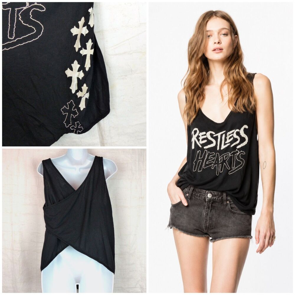 291 Venice Restless Hearts Tank Womens S Black Cross Graphic Open Back Goth Rock